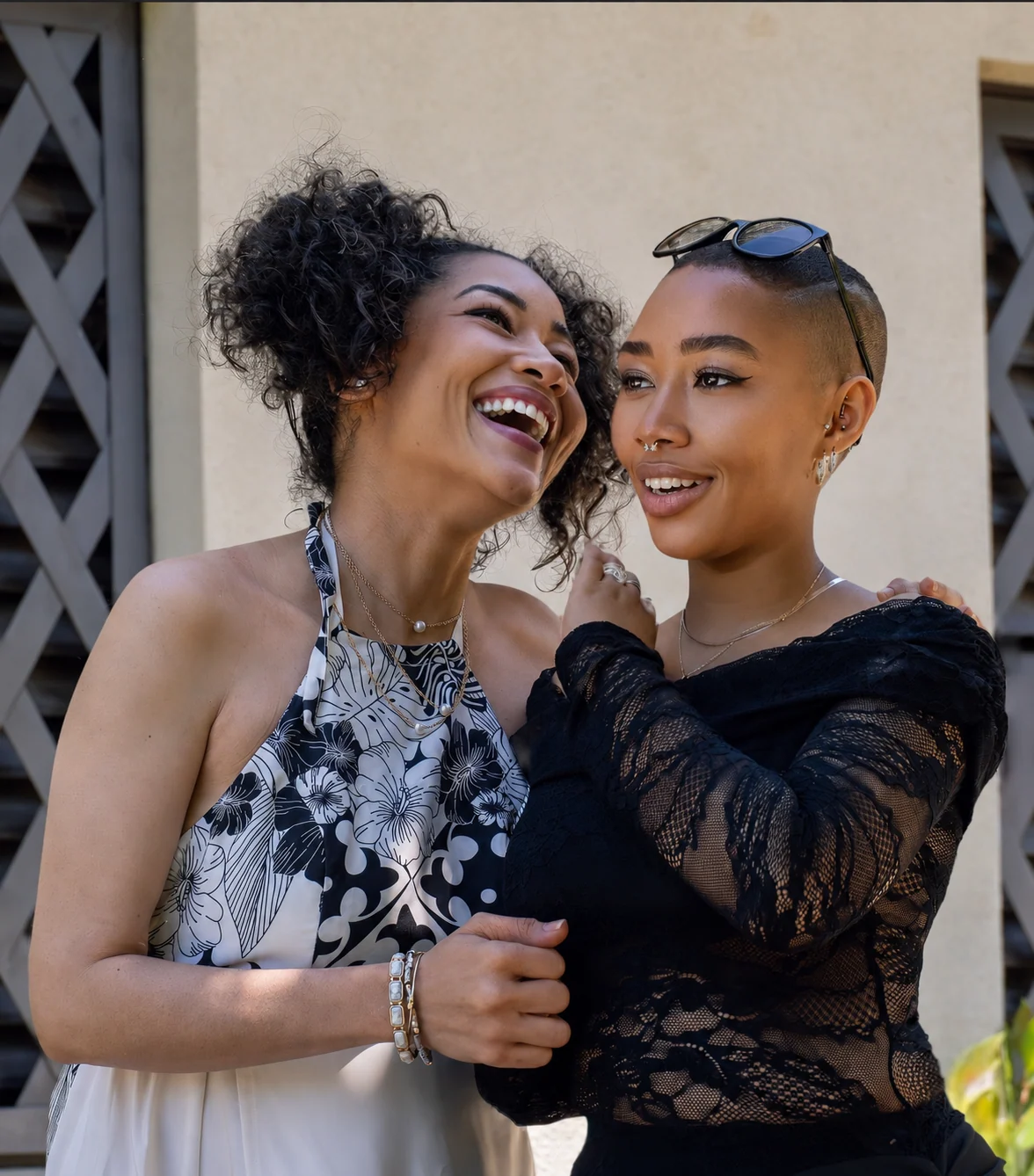 Jade laughing with her mother after the wedding